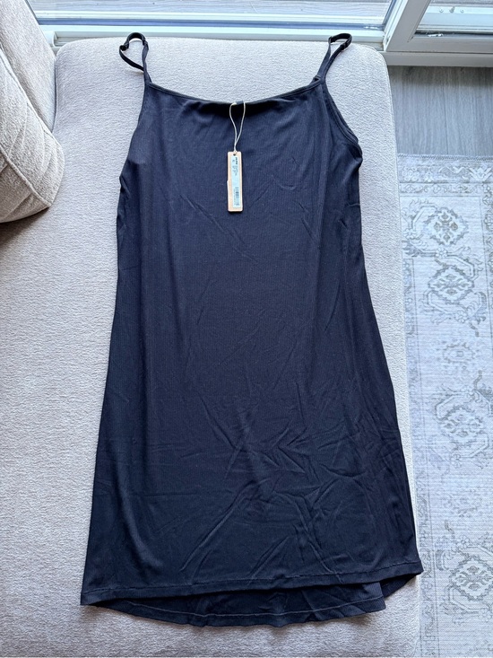SKIMS Dresses & Skirts - Skims Rib Soft Lounge Mini Black Slip Dress with Adjustable Straps Onyx NWT 2X